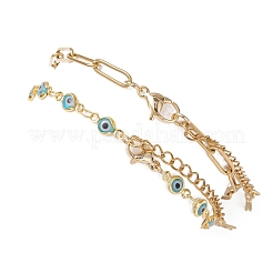 304 Stainless Steel Paperclip Chain & Handmade Lampwork Evil Eye Link Chain Double Layer Stackable Necklaces for Women&nbsp;BJEW-JB12451-01