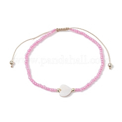5Pcs 5 Colors Natural Shell Heart & Seed Braided Bead Bracelets Set&nbsp;BJEW-JB10039-02