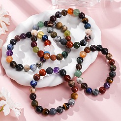 Natural & Synthetic Mixed Gemstone Beaded Stretch Bracelets for Women Men&nbsp;BJEW-F490-01B