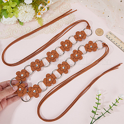 1Pc Imitation Leather Flower Brass Ring Link Chain Waist Belly Chains Belts for Women&nbsp;AJEW-CL0001-49C