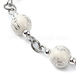 Acrylic Round with Cross Pattern Beaded Charm Bracelets for Women&nbsp;BJEW-JB11347-01