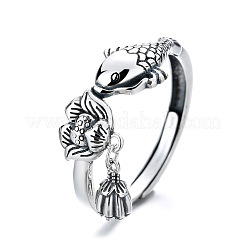 Carp with Lotus 925 Sterling Silver Adjustable Finger Rings for Women&nbsp;FS-WG36D80-01
