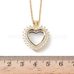 Brass Micro Pave Clear Cubic Zirconia and Glass Heart Locket Photo Pendant 304 Stainless Steel Chain Necklaces for Women&nbsp;NJEW-D341-01G
