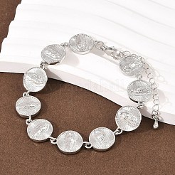 Flat Round with Virgin Mary Brass Link Chain for Women&nbsp;BJEW-K248-06B-P