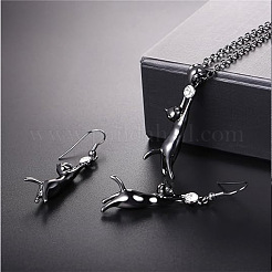 Cat Alloy Rhinestone Pendant Necklaces & Dangle Earring Sets&nbsp;FS-WGF21F1-03