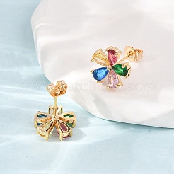 Brass Micro Pave Cubic Zirconia Stud Earrings for Women&nbsp;KK-CBACC01-06G