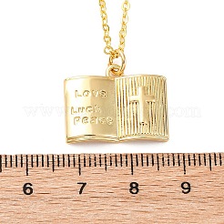 Brass Cross Bible Book Pendant Necklaces for Women Men&nbsp;LS-NJEW-S438-03G