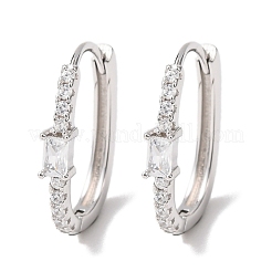 Oval 925 Sterling Silver Micro Pave Clear Cubic Zirconia Hoop Earrings&nbsp;EJEW-K317-09P