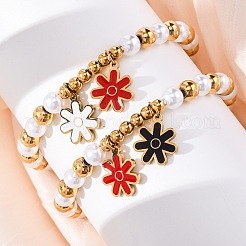 201 Stainless Steel Round Beaded Stretch Bracelets&nbsp;BJEW-C090-03G-F