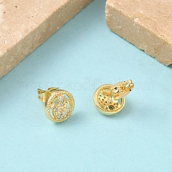 Round Brass Micro Pave Clear Cubic Zirconia Stud Earrings&nbsp;EJEW-Z144-21G