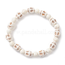 2Pcs 2 Styles Halloween Synthetic Turquoise Skull & Round Beaded Stretch Bracelet Sets for Men Women&nbsp;BJEW-JB12252