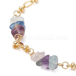 Natural Fluorite Chips & Brass Link Chain Bracelets&nbsp;BJEW-JB12642
