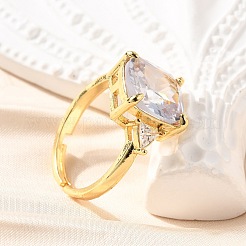 Brass Micro Pave Cubic Zirconia Finger Rings for Women&nbsp;RJEW-F181-11G
