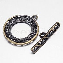 Filigree Brushed Brass Ring Toggle Clasps&nbsp;KK-L116-28AB-NF
