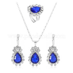Teardrop Alloy Rhinestone Earring & Pendant Necklaces & Finger Rings Sets&nbsp;FS-WG77DAC-02