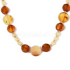 Natural Amber Flat Round and Round Beaded Necklaces&nbsp;NJEW-T019-11