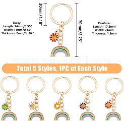 5Pcs 5 Colors Alloy Enamel Pendant Keychains&nbsp;KEYC-HY0001-01