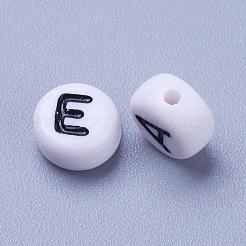 White Chunky Letter Acrylic Flat Round Beads for Kids Jewelry&nbsp;X-OACR-E001-19