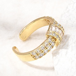 Brass Micro Pave Cubic Zirconia Cuff Open Rings for Women&nbsp;RJEW-L343-04G-04