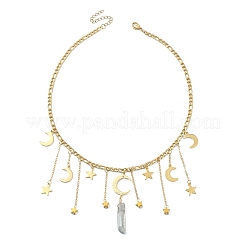 Moon & Star 304 Stainless Steel & Natural Quartz Crystal Charms Bib Necklace&nbsp;NJEW-TA00094