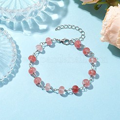 Cherry Quartz Glass Rondelle Beads Link Bracelets for Women&nbsp;BJEW-JB10262-01