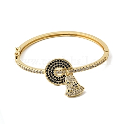 Bell Brass Micro Pave Cubic Zirconia Hinged Bangles&nbsp;BJEW-K274-14G