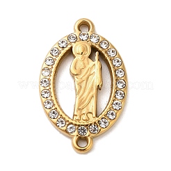 304 Stainless Steel Rhinestone Oval with Saint Jude Connector Charms&nbsp;STAS-H479-01G