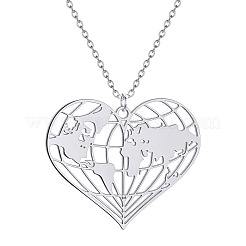 201 Stainless Steel Heart with Map Pendant Necklaces for Women&nbsp;FS-WGB4230-02