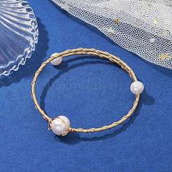 Grade A Natural Pearl Beaded Cuff Bangle&nbsp;BJEW-JB09593