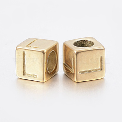 304 Stainless Steel Large Hole Letter European Beads&nbsp;LS-STAS-H428-01G-L