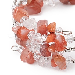 Natural Carnelian Chip & Glass & Brass Tube Beaded Bangles for Women&nbsp;BJEW-JB11265-06