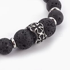 Natural Lava Rock Beads Stretch Bracelets&nbsp;BJEW-JB03959-01