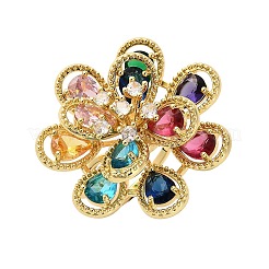 Flower Brass Micro Pave Cubic Zirconia Finger Rings for Women&nbsp;RJEW-M098-01G