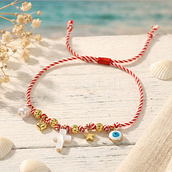 Adjustable Brass Link & Charm Cord Bracelets&nbsp;CW8626