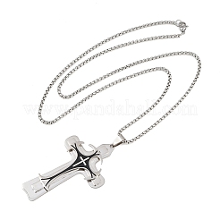 Religion 201 Stainless Steel Black Enamel Cross Pendant 304 Stainless Steel Box Chain Necklaces&nbsp;SA-H003-07P
