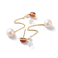 Round Natural Pearl Stud Earrings for Women&nbsp;EJEW-E303-03G