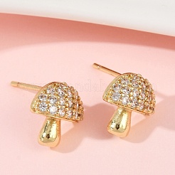 Mushroom Brass Micro Pave Clear Cubic Zirconia Stud Earrings&nbsp;EJEW-F895-17G