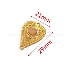 Stainless Steel Pave Dyed Sandy Brown Natural Agate Peach Heart Connector Charms&nbsp;PW-WG0EEB2-05