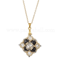 Glass Beaded Rhombus Pendant Necklaces&nbsp;NJEW-MZ00072-02