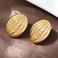 304 Stainless Steel Textured Oval Stud Earrings&nbsp;EJEW-I320-21G-04