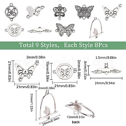 72Pcs 9 Styles Tibetan Style Zinc Alloy Connector Charms&nbsp;TIBE-SC0001-79