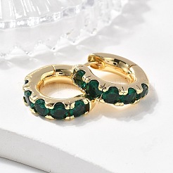 Green Cubic Zirconia Hoop Earrings&nbsp;EJEW-C022-08G