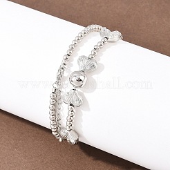 Brass Micro Pave Clear Cubic Zirconia Heart Round Beaded Bib Necklaces for Women&nbsp;NJEW-F364-08P