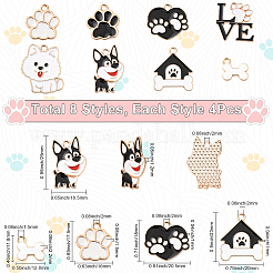 32Pcs 8 Styles Alloy Enamel Paw Print Pendants&nbsp;ENAM-SC0007-29