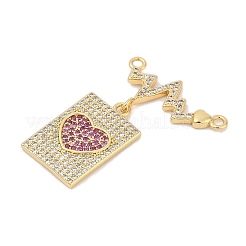 Brass Micro Pave Clear & Hot Pink Cubic Zirconia Pendants&nbsp;KK-U058-45G