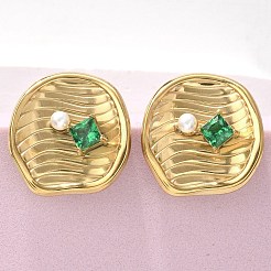 Brass & Glass & Plastic Stud Earrings&nbsp;EJEW-D302-03G-04
