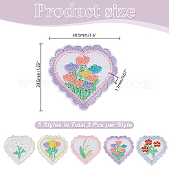 3 Sets 15Pcs Heart & Flower Polyester Computerized Embroidery Iron on/Sew on Patches&nbsp;PATC-HY0001-92