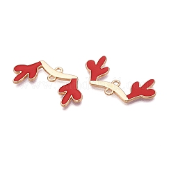 Christmas Theme Alloy Red Enamel Deer Horn Connector Charms&nbsp;PALLOY-T020-27KCG