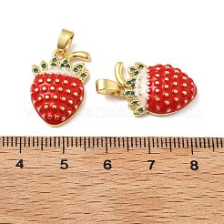 Strawberry Brass Enamel Micro Pave Cubic Zirconia Pendants&nbsp;KK-M325-14B-G