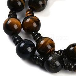 Natural Yellow Tiger Eye & Dyed Blue Tiger Eye(Dyed & Heated) 3-Hole Guru Beads Strands&nbsp;G-H064-E05-03A